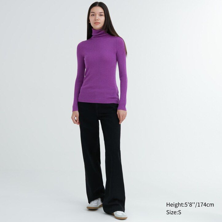 dámské žebrované svetry uniqlo 100pct extra fine merino fialové