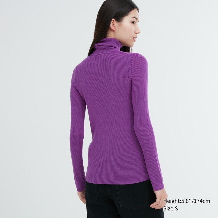dámské žebrované svetry uniqlo 100pct extra fine merino fialové