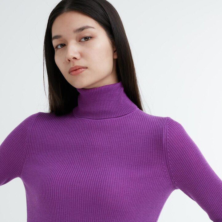 dámské žebrované svetry uniqlo 100pct extra fine merino fialové