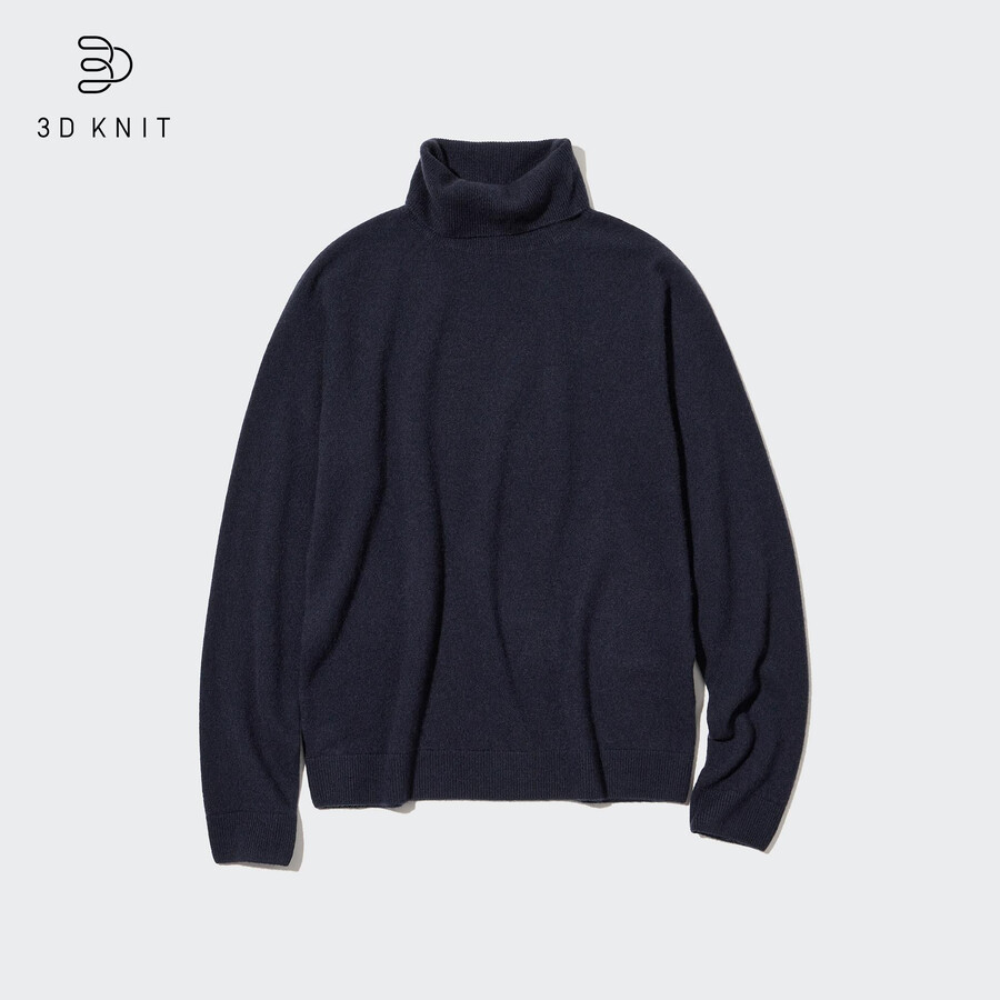 dámské bezešvé svetry uniqlo ze 100 shmeru 3d pletené tmavě modré