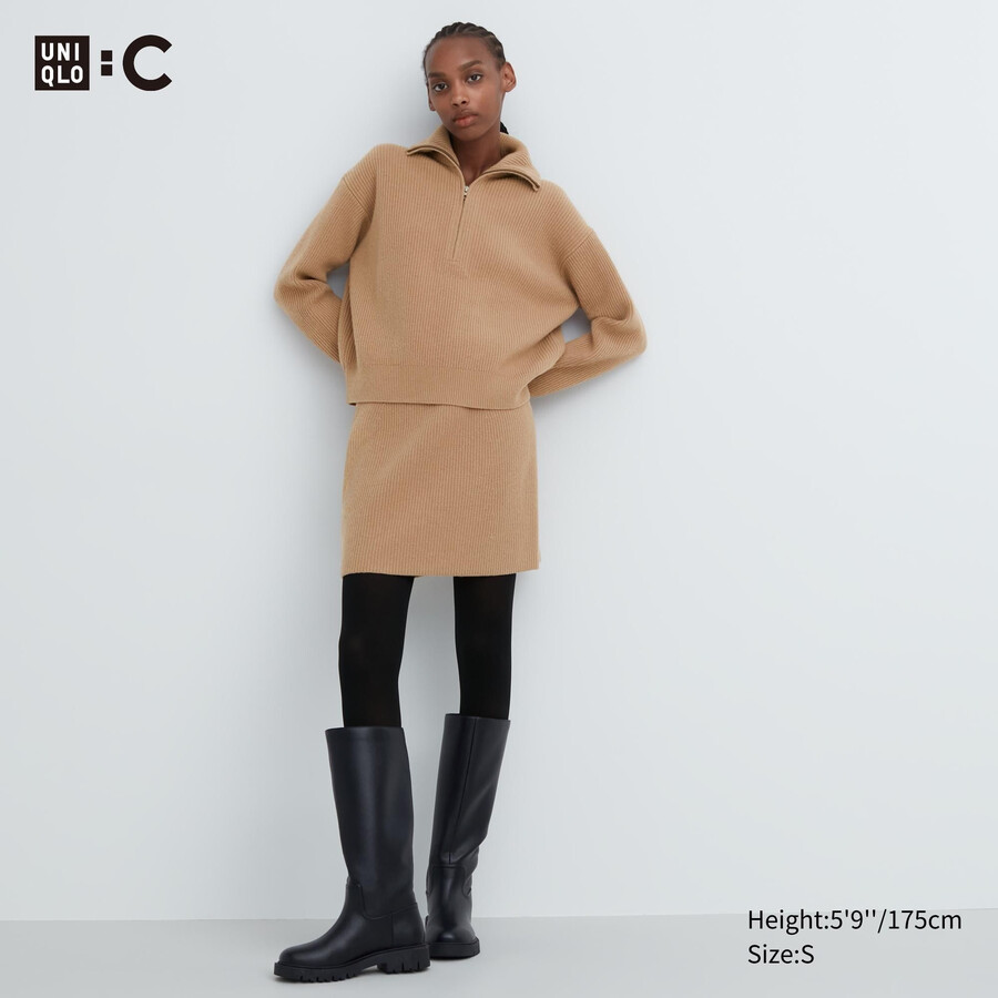 béžové dámské mini svetry uniqlo premium z jehněčí vlny