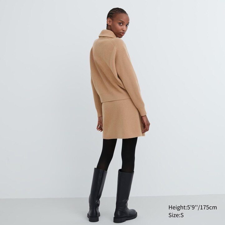béžové dámské mini svetry uniqlo premium z jehněčí vlny