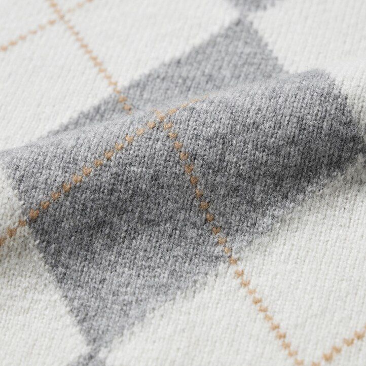 dámské světle šedé svetry uniqlo premium lambswool argyle s kulatým výstřihem