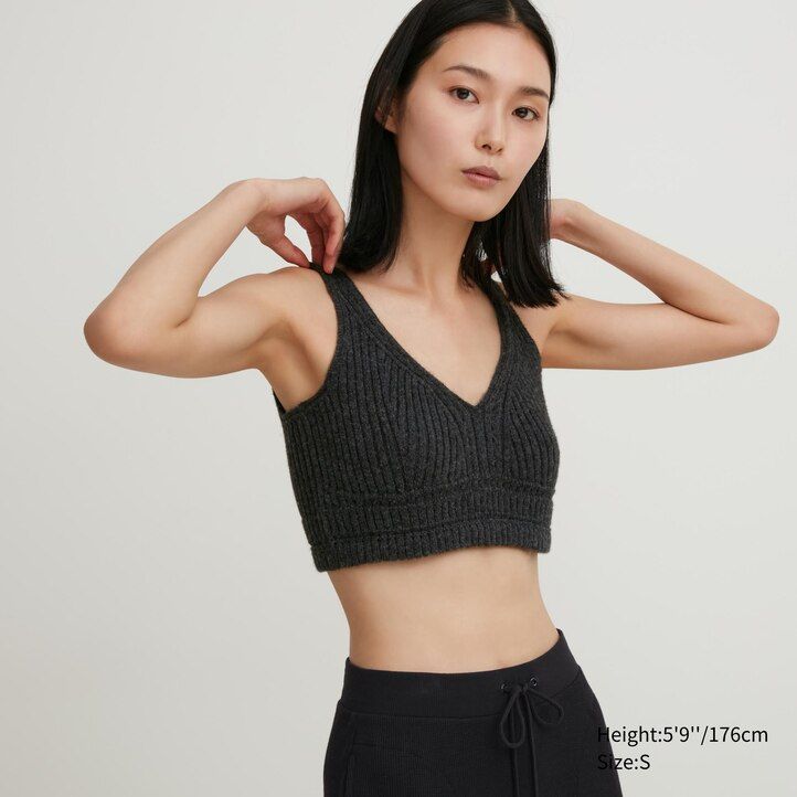 dámské bezešvé žebrované svetry uniqlo 3d knit tmavě šedé