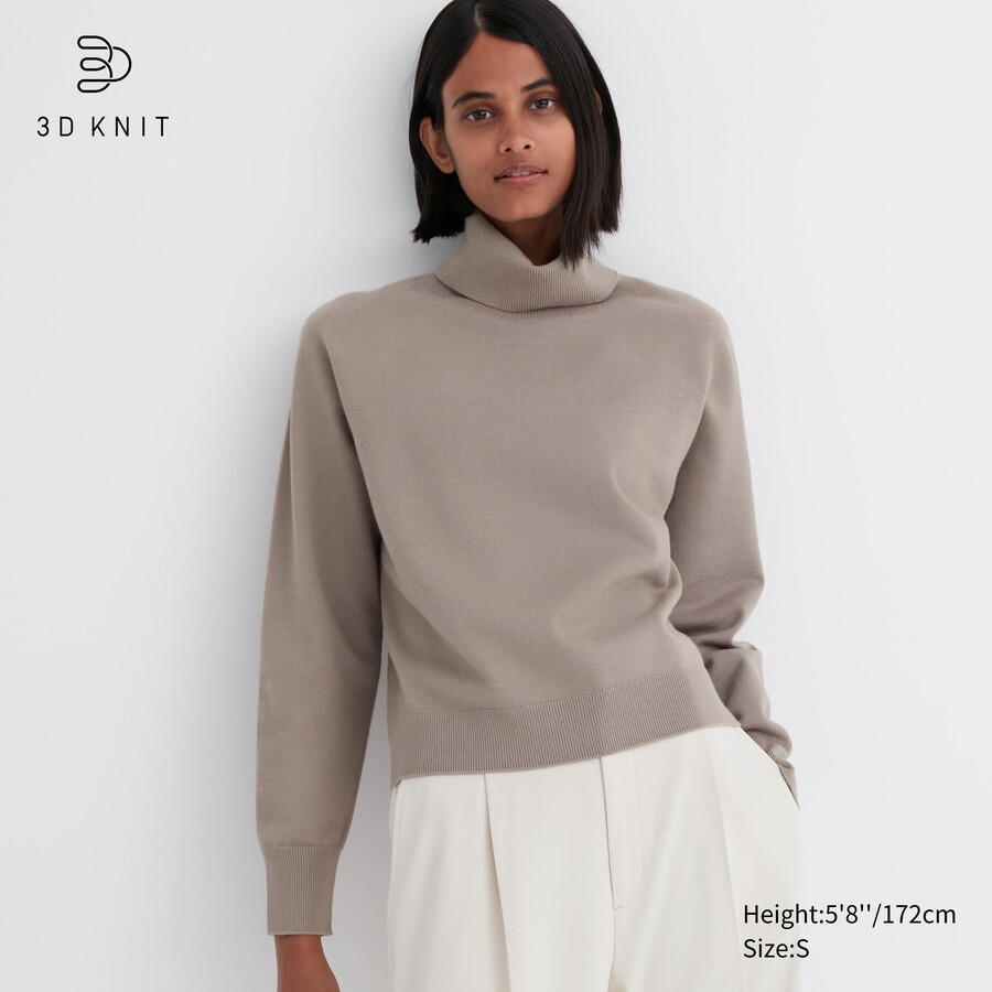 dámské svetry uniqlo 3d knit bezešvé souffle příze béžové