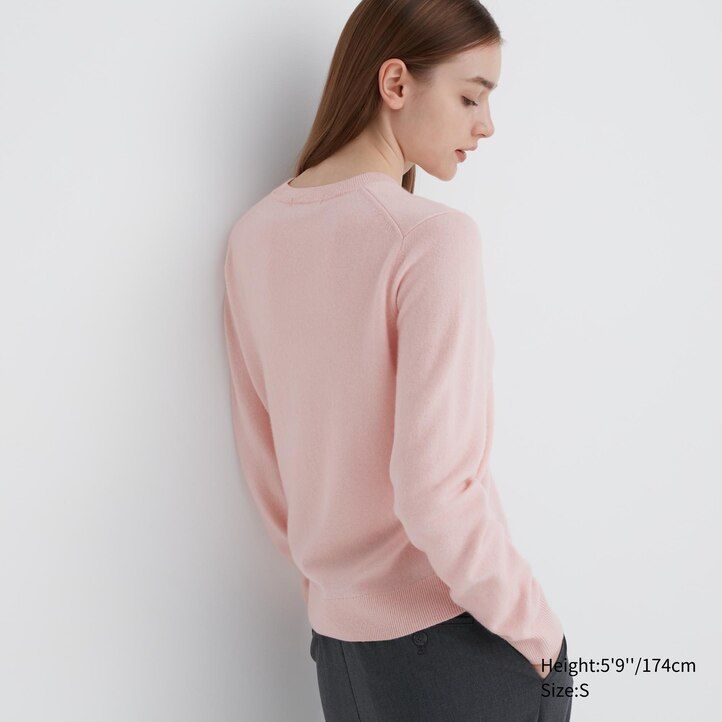 dámské svetry uniqlo 100pctshmere s kulatým výstřihem béžové barvy