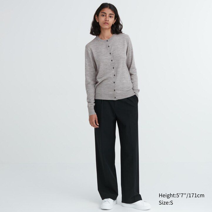 dámský svetr uniqlo 100pct extra fine merino s kulatým výstřihem červený