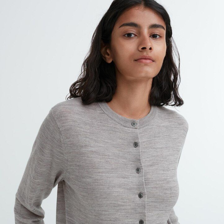 dámský svetr uniqlo 100pct extra fine merino s kulatým výstřihem červený