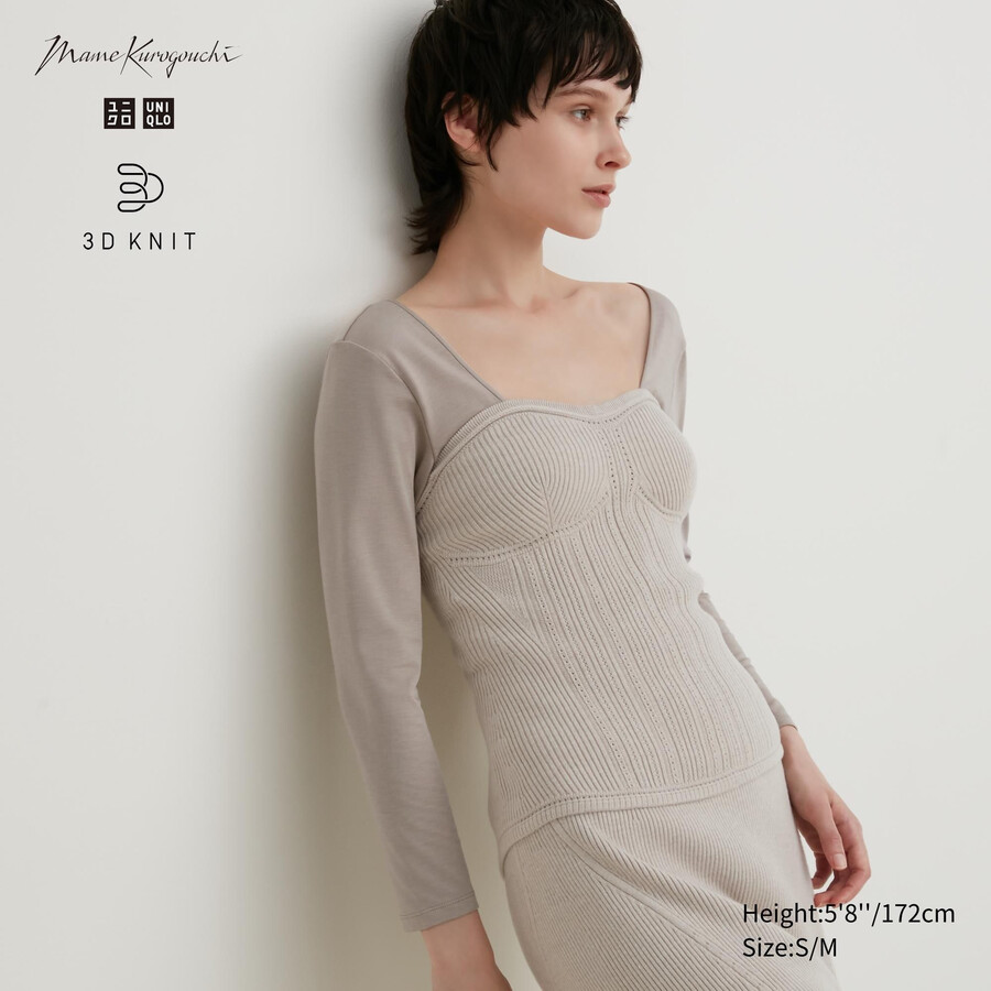 béžové dámské žebrované svetry uniqlo 3d knit bezešvé souffle příze
