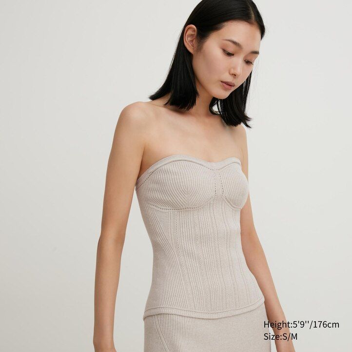béžové dámské žebrované svetry uniqlo 3d knit bezešvé souffle příze
