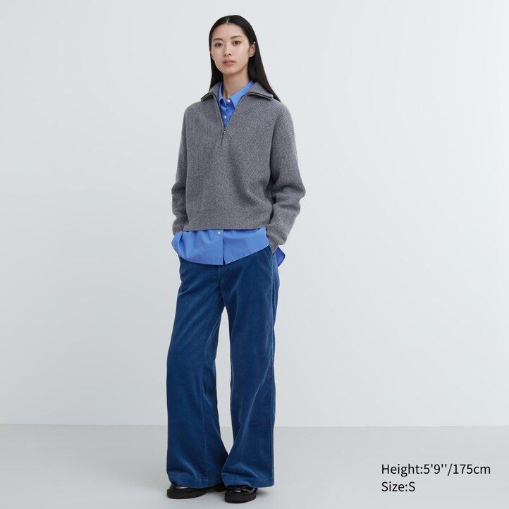dámské béžové svetry uniqlo premium lambswool s polovičními zipy