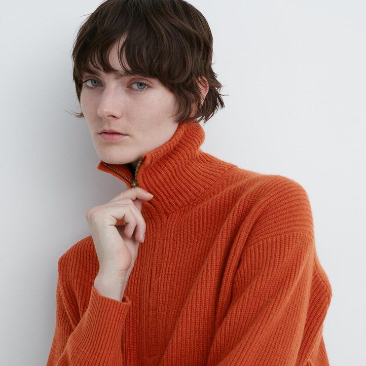 dámské béžové svetry uniqlo premium lambswool s polovičními zipy
