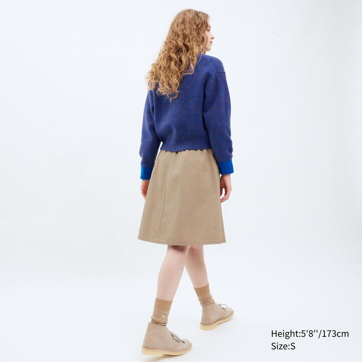 dámské midi bavlněné sukně uniqlo béžové barvy