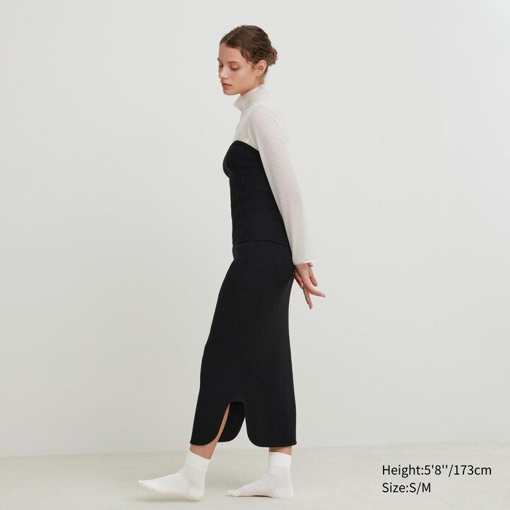 dámské žebrované sukně uniqlo 3d knit bezešvé souffle příze béžové