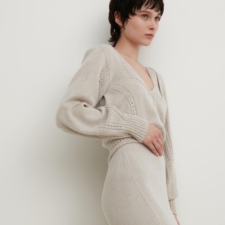 dámské žebrované sukně uniqlo 3d knit bezešvé souffle příze béžové