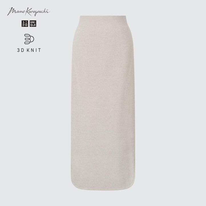 dámské žebrované sukně uniqlo 3d knit bezešvé souffle příze béžové