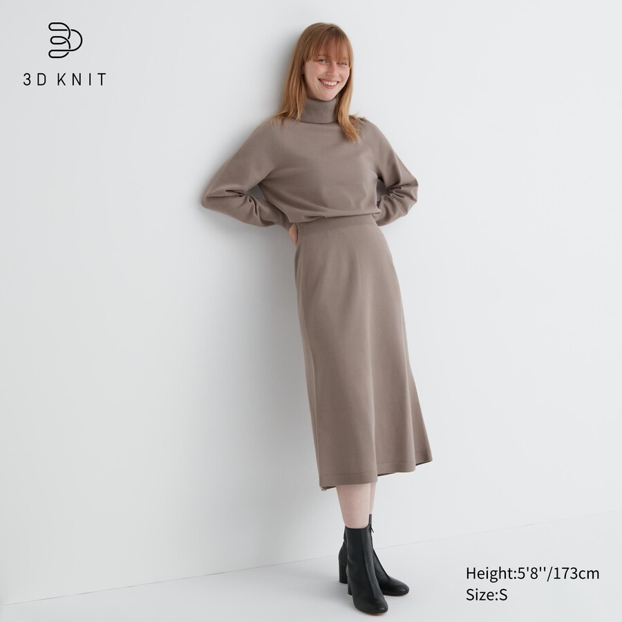 dámské bezešvé pletené sukně uniqlo 3d knit souffle béžové