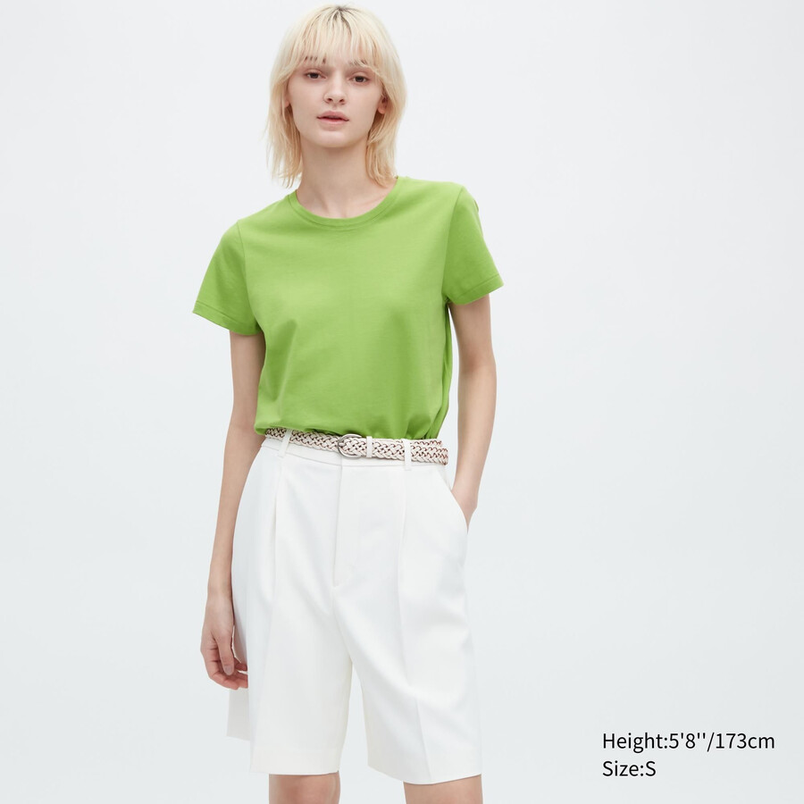 dámská trička uniqlo 100pc supima cotton s kulatým výstřihem a rukávy zelená