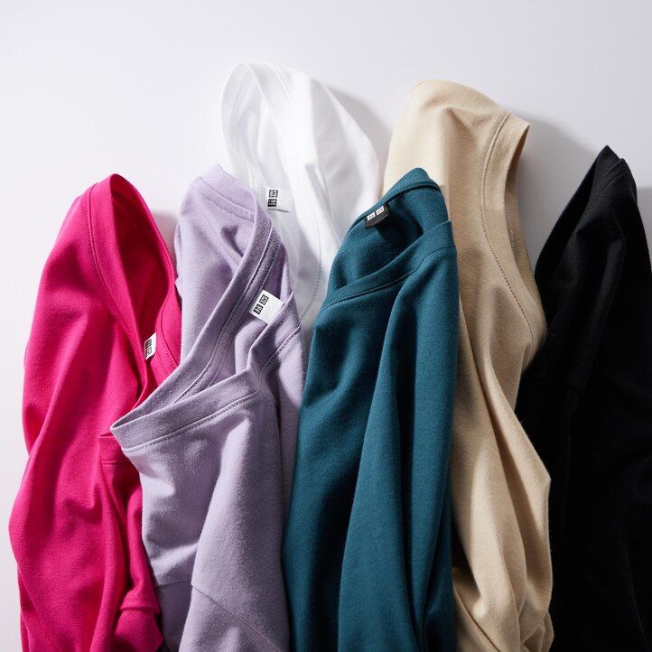 dámská trička uniqlo 100pc supima cotton s kulatým výstřihem a rukávy zelená