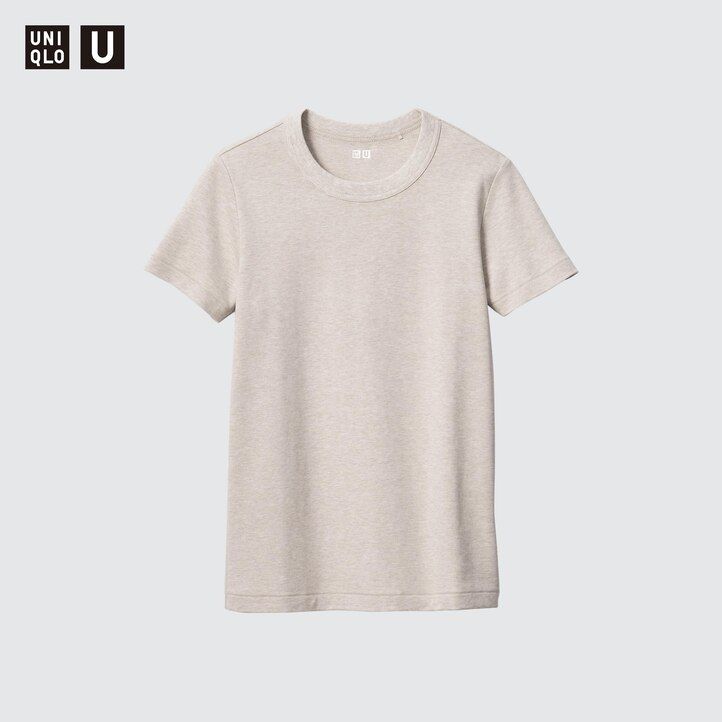 hnědá dámská trička uniqlo uniqlo s kulatým výstřihem do u a rukávy