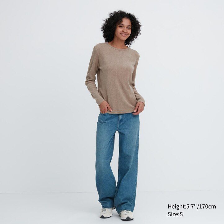 zelené dámské termo tričko uniqlo heattech fleece s kulatým výstřihem a rukávy