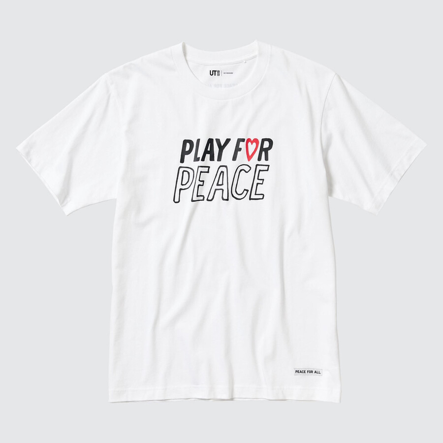 dámská bílá trička uniqlo peace for all s grafikou kei nishikori