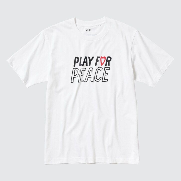 dámská bílá trička uniqlo peace for all s grafikou kei nishikori