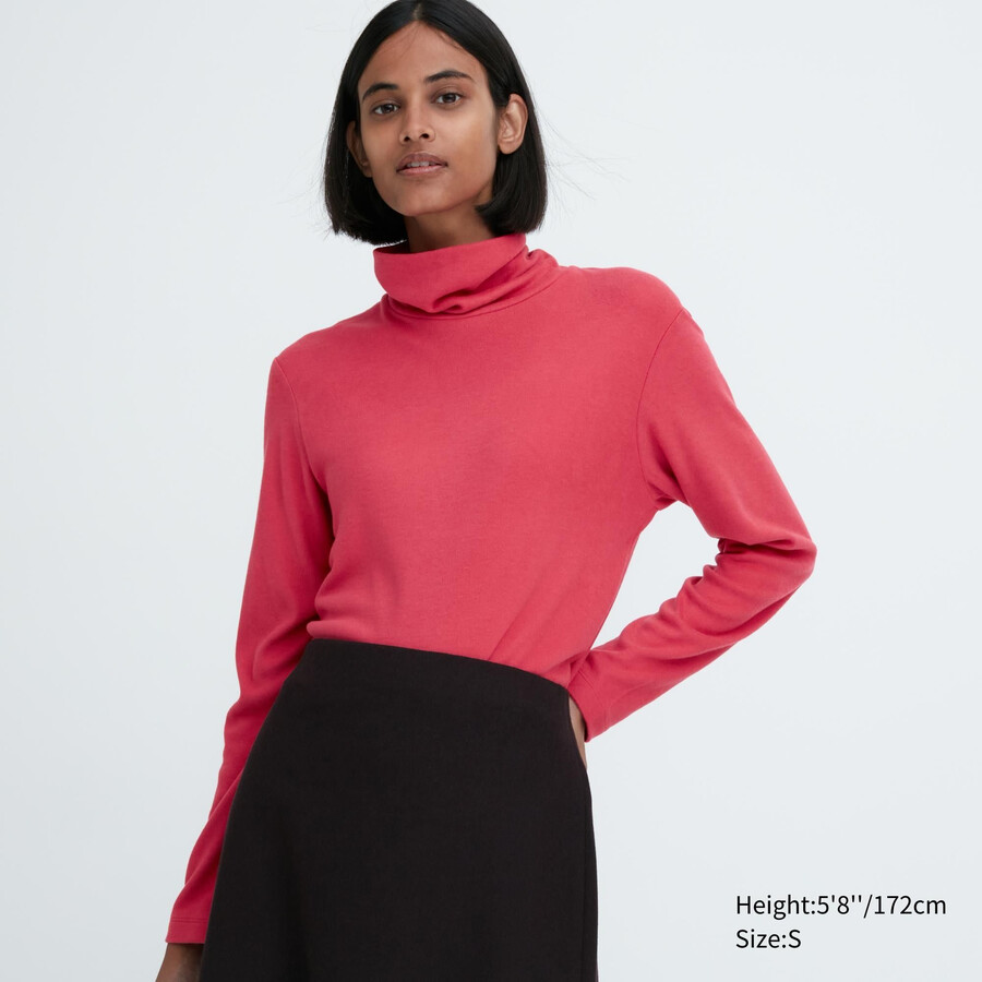 dámské termo tričko uniqlo heattech fleece s rukávy v červené barvě