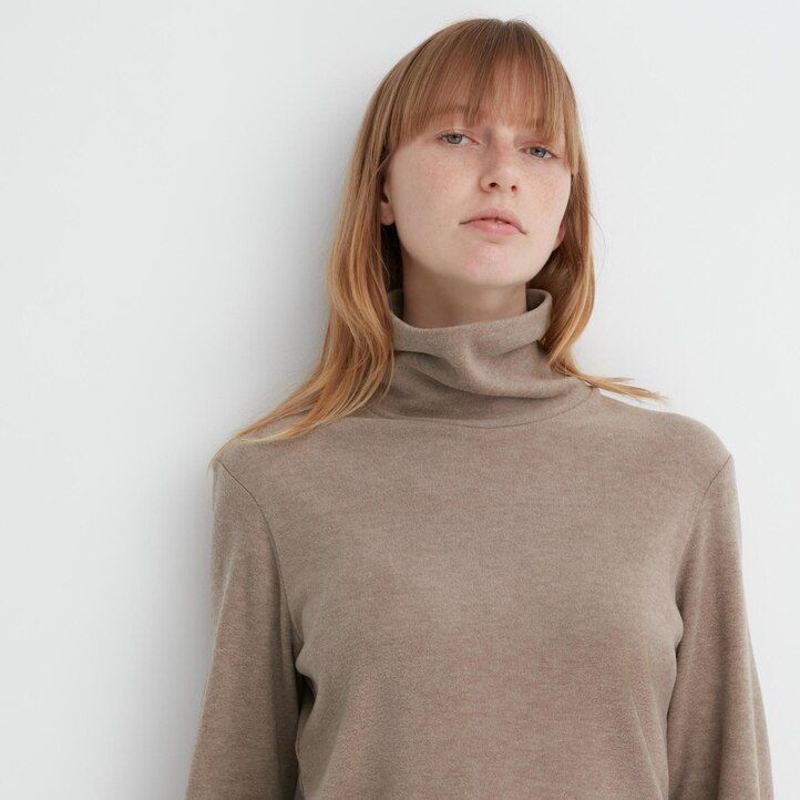 dámské termo tričko uniqlo heattech fleece s rukávy v červené barvě