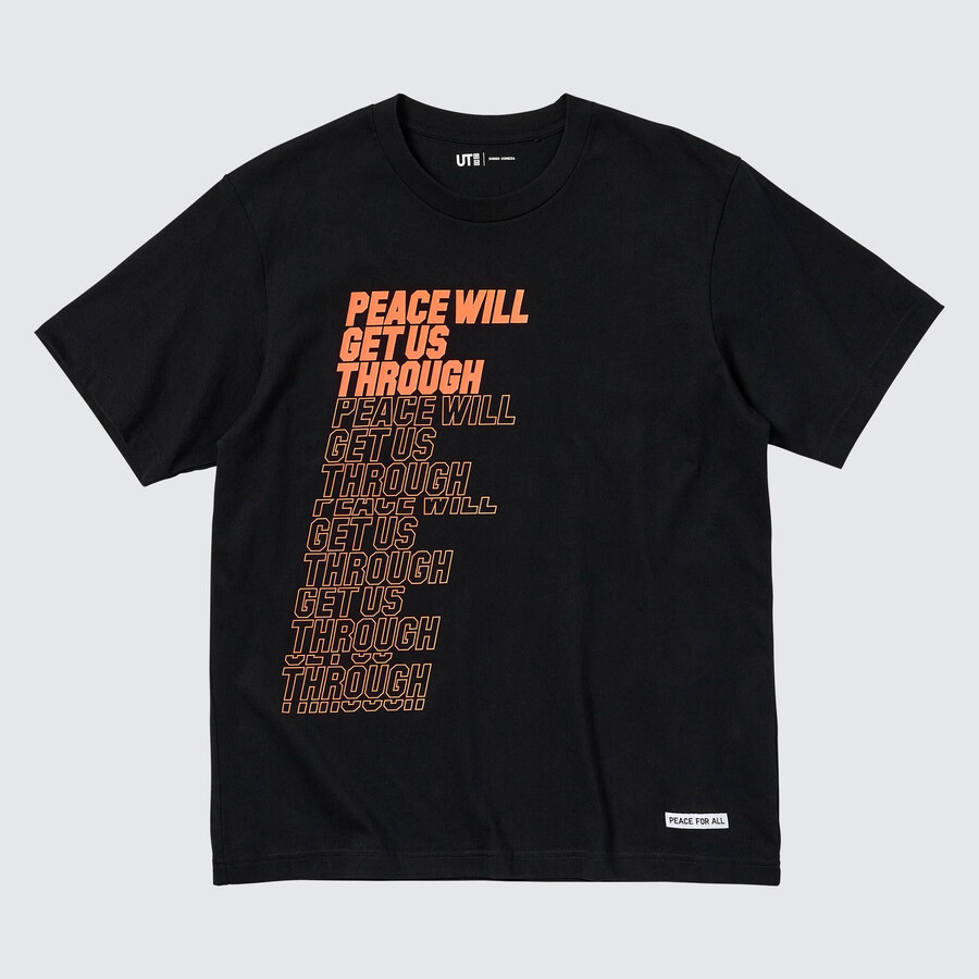 dámská černá trička uniqlo peace for all s grafikou shingo kunieda