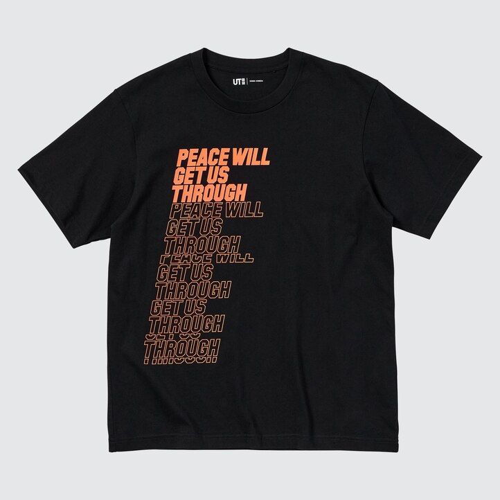 dámská černá trička uniqlo peace for all s grafikou shingo kunieda