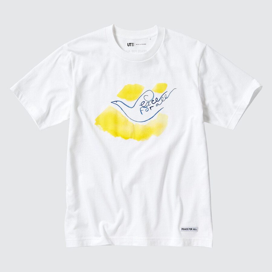 dámská bílá trička uniqlo peace for all s grafikou ines de la fressange