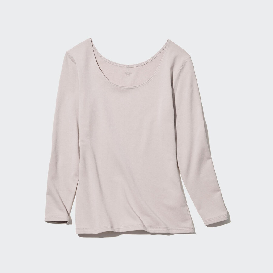 světle šedé dámské termo tričko uniqlo heattech extra warm cotton s kulatým výstřihem a rukávy