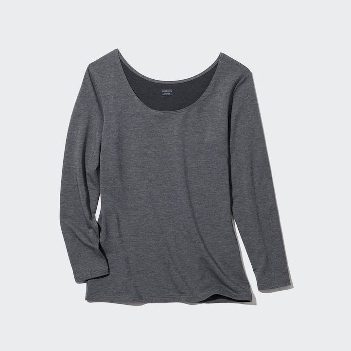 světle šedé dámské termo tričko uniqlo heattech extra warm cotton s kulatým výstřihem a rukávy