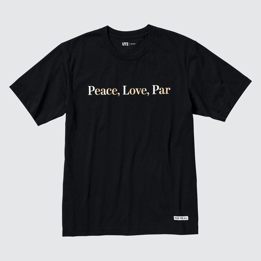 dámská černá trička uniqlo peace for all s grafikou adam scott