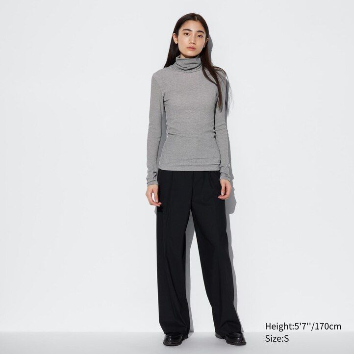 bílé dámské termo tričko uniqlo heattech extra warm s bezešvými žebrovanými pruhovanými rukávy