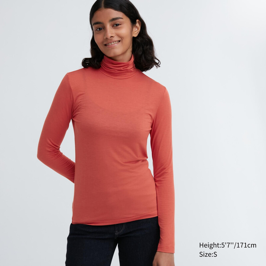 oranžová dámská termo trička uniqlo heattech ultra light s rukávy