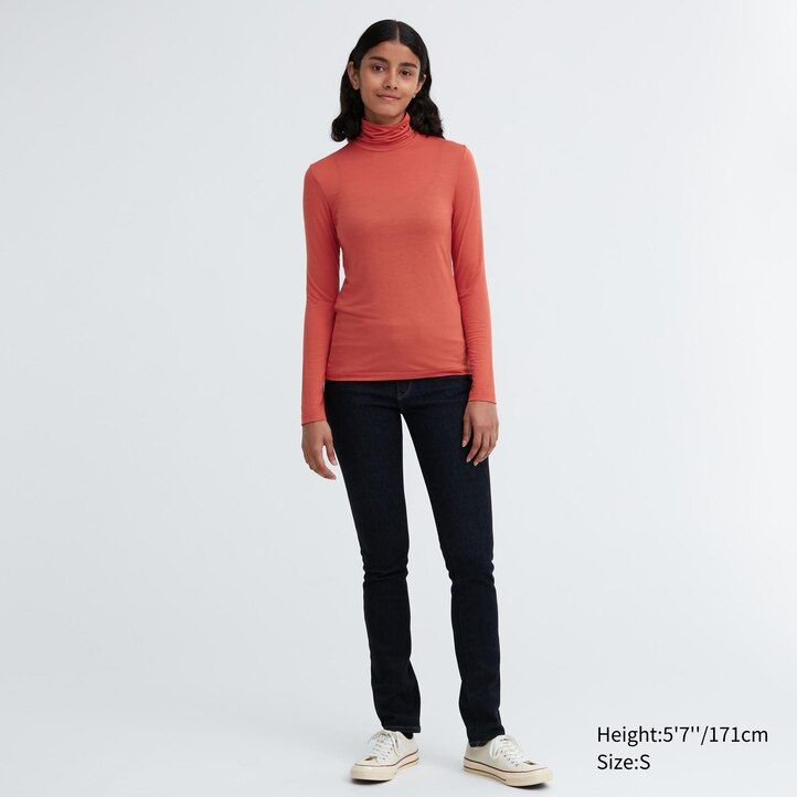 oranžová dámská termo trička uniqlo heattech ultra light s rukávy