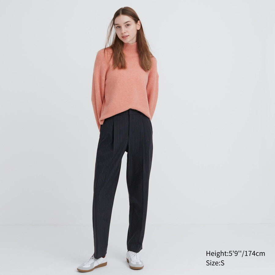 dámské pruhované skládané topy uniqlo heattech v tmavě modré barvě