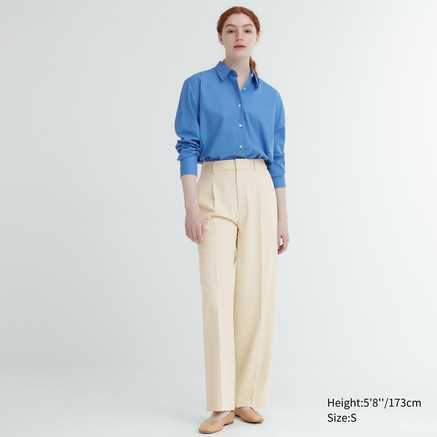 dámské skládané topy uniqlo s širokými nohavicemi béžové