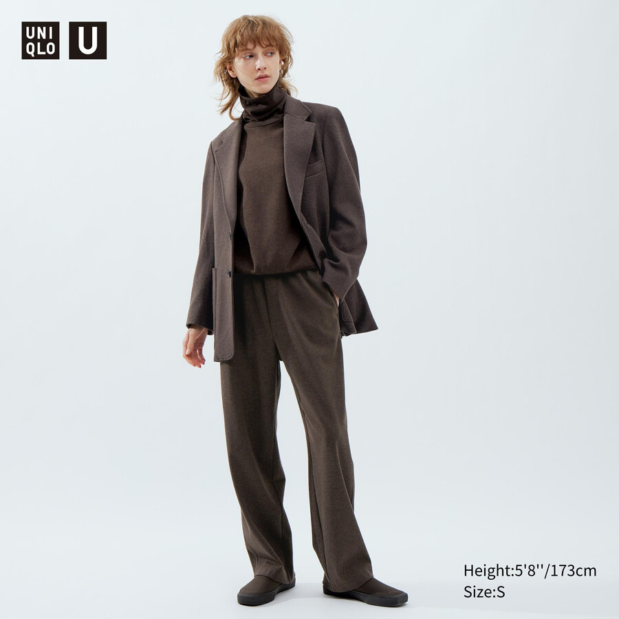 tmavě hnědé dámské topy z kartáčovaného žerzeje uniqlo
